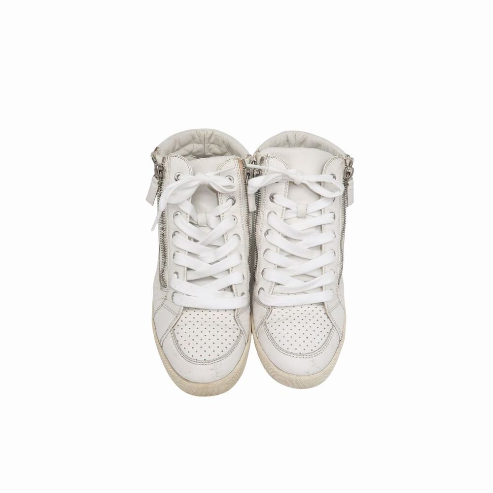 Chanel Interlocking CC Logo White Leather High-Top Sneakers Women's Size 39.5